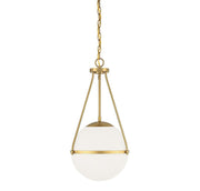 Caged Opal Globe 13" 1-Light Pendant in Natural Brass