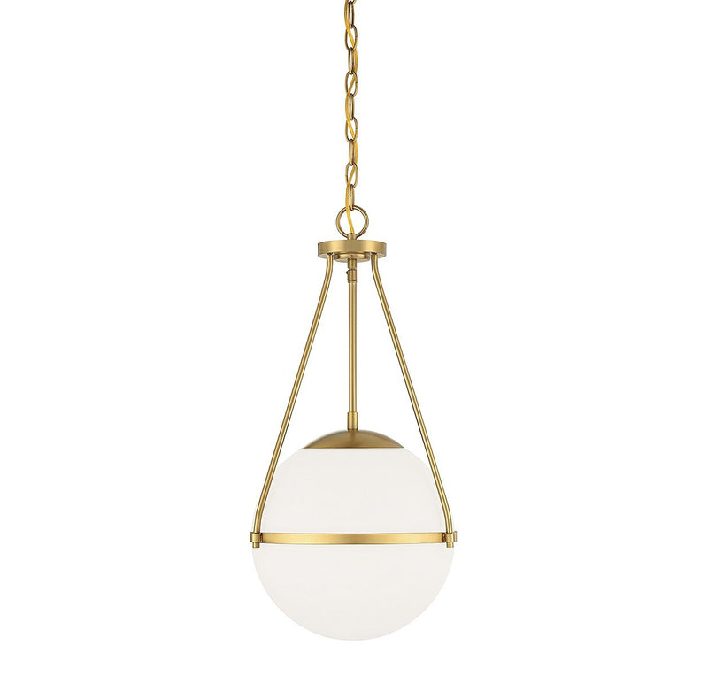 Caged Opal Globe 13" 1-Light Pendant in Natural Brass
