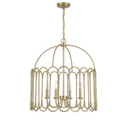 Farmhouse Cage 24" 4-Light Lantern Pendant in Natural Brass