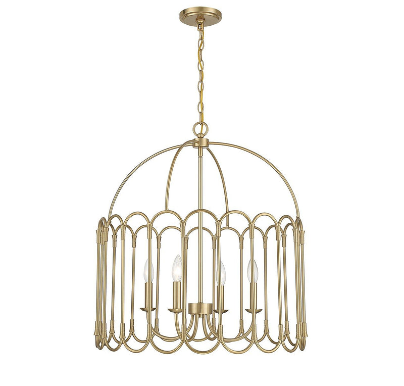Farmhouse Cage 24" 4-Light Lantern Pendant in Natural Brass