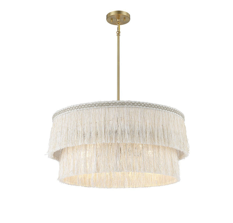 Frayed Fabric Drum 26" 5-Light Pendant in Natural Brass