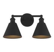 Farmhouse Metal Shade 2-Light Bath Vanity Light in Matte Black