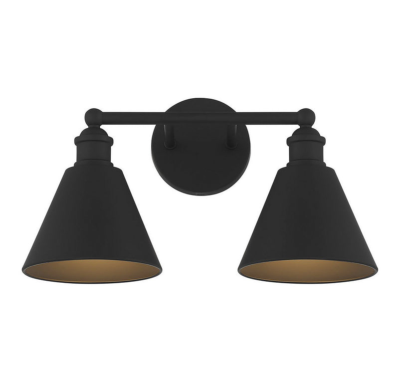Farmhouse Metal Shade 2-Light Bath Vanity Light in Matte Black
