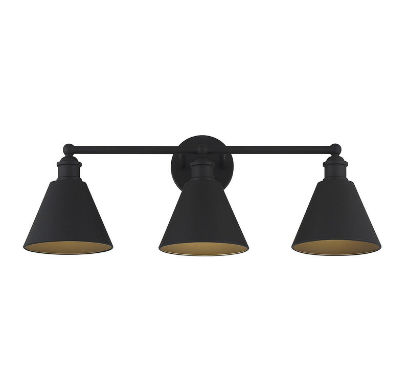 Farmhouse Metal Shade 27" 3-Light Bath Vanity Light in Matte Black