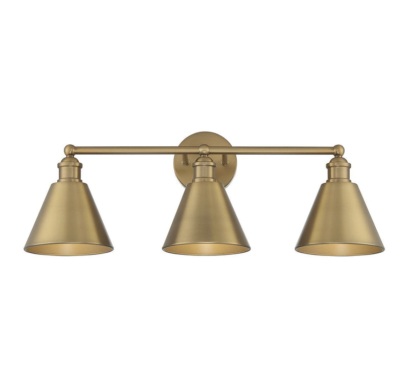 Farmhouse Metal Shade 27" 3-Light Bath Vanity Light in Natural Brass