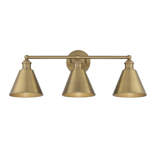 Farmhouse Metal Shade 27" 3-Light Bath Vanity Light in Natural Brass