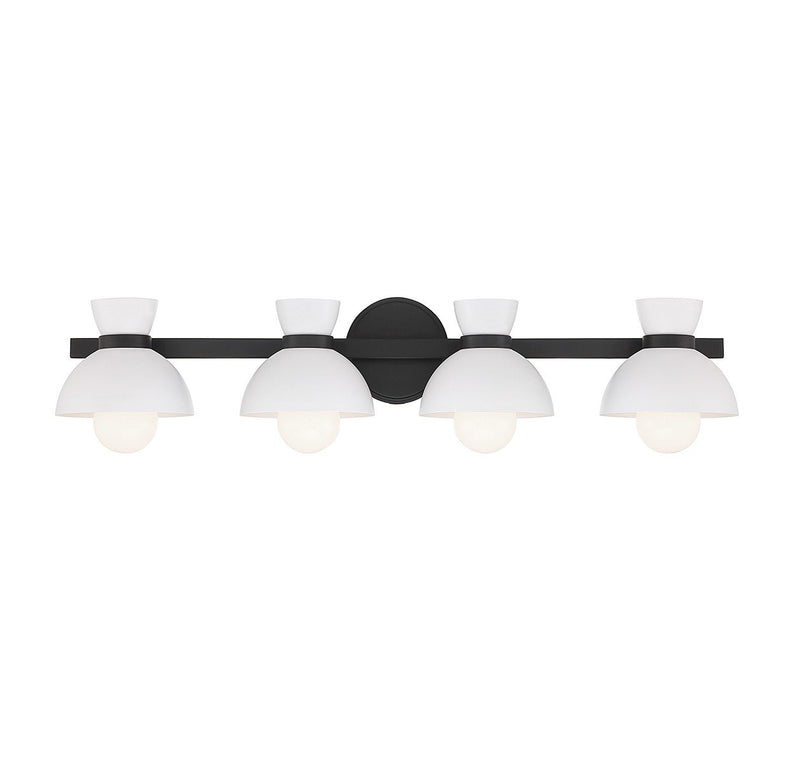 Modern Exposed-Bulb 33.5" 4-Light Bath Vanity Light in Matte Black