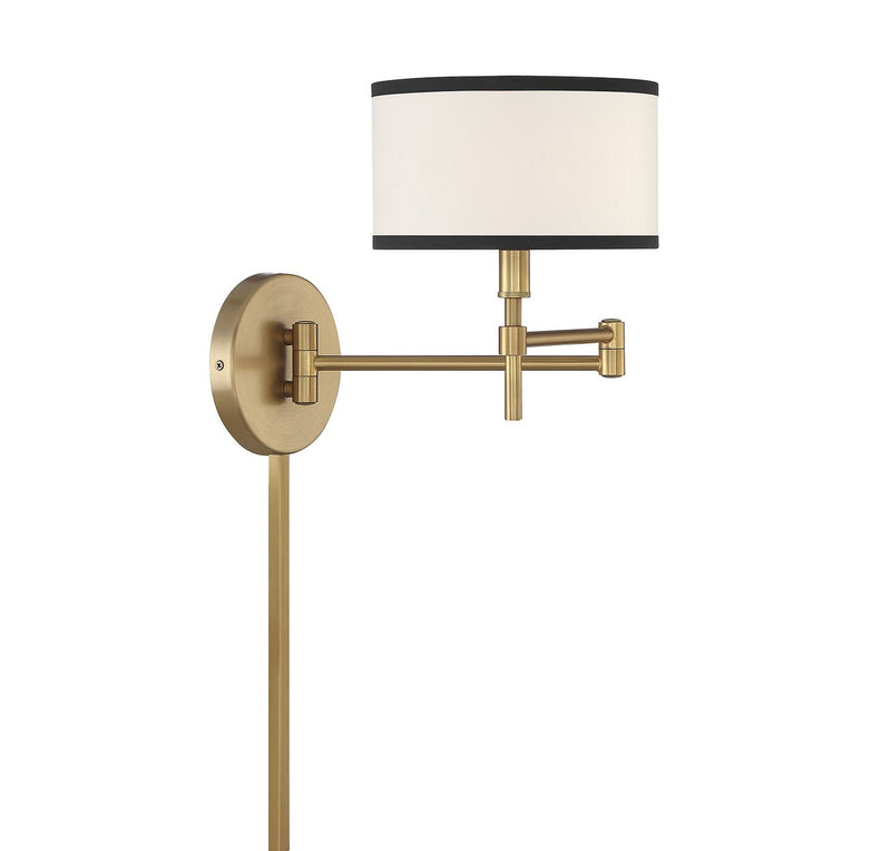 Bound Fabric Shade 1-Light Swing Arm Wall Lamp in Natural Brass