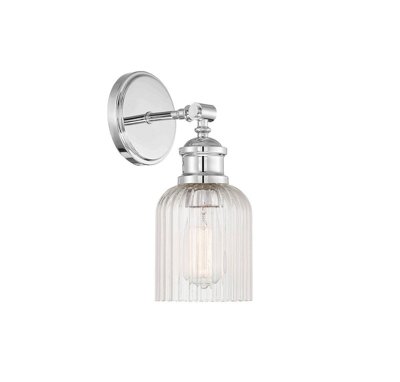 Ribbed Glass 1-Light Wall Sconce in Chrome