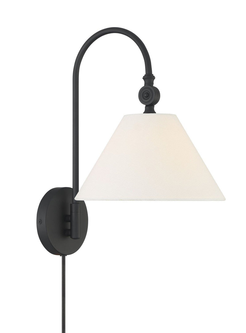 Arc Arm Fabric Shade 1-Light Swing Arm Wall Lamp in Matte Black