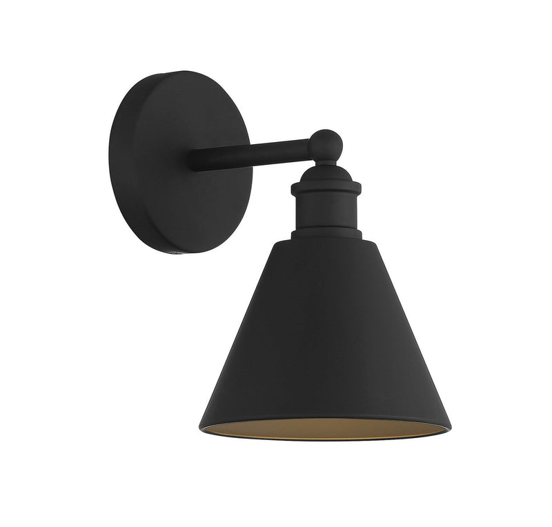 Farmhouse Metal Shade 1-Light Bath Sconce in Matte Black