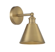 Farmhouse Metal Shade 1-Light Bath Sconce in Natural Brass