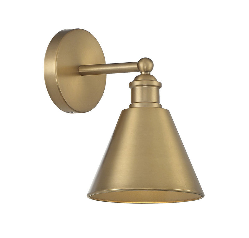 Farmhouse Metal Shade 1-Light Bath Sconce in Natural Brass