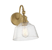 Vintage Glass Long Arm 1-Light Wall Sconce in Natural Brass