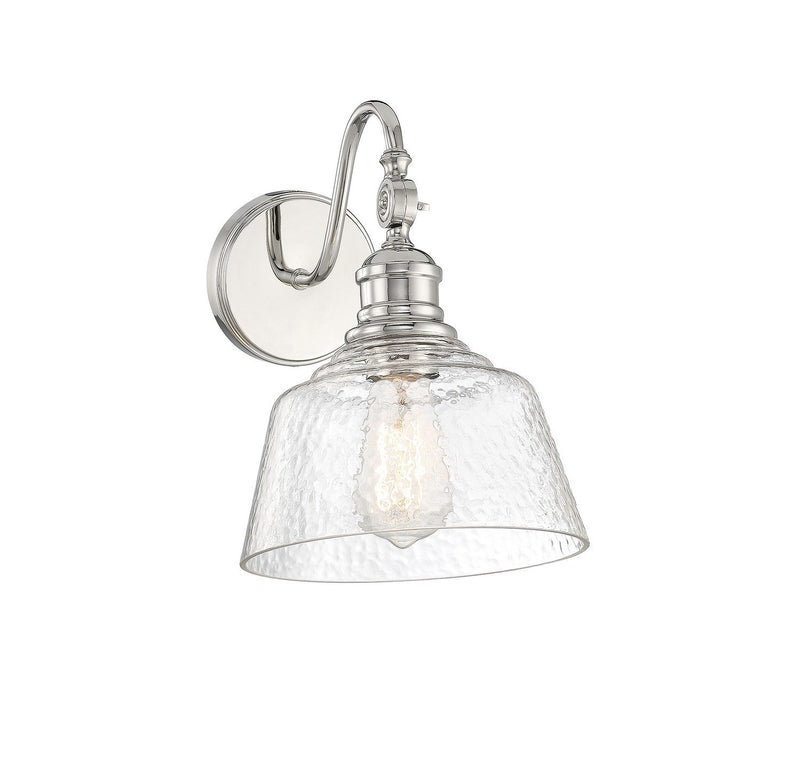 Vintage Glass Long Arm 1-Light Wall Sconce in Polished Nickel