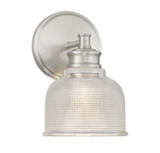 Clear Halophane Glass 1-Light Wall Sconce in Brushed Nickel