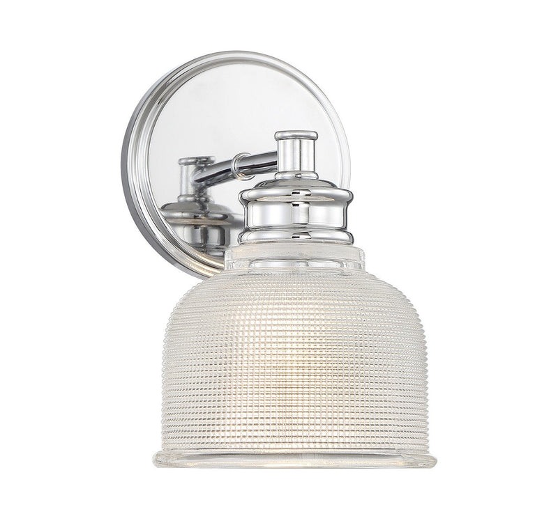 Clear Halophane Glass 1-Light Wall Sconce in Chrome