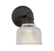 Clear Halophane Glass 1-Light Wall Sconce in Matte Black