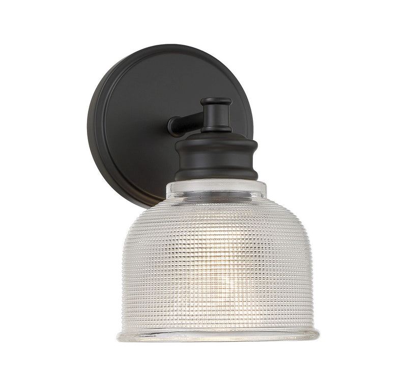 Clear Halophane Glass 1-Light Wall Sconce in Matte Black
