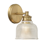 Clear Halophane Glass 1-Light Wall Sconce in Natural Brass