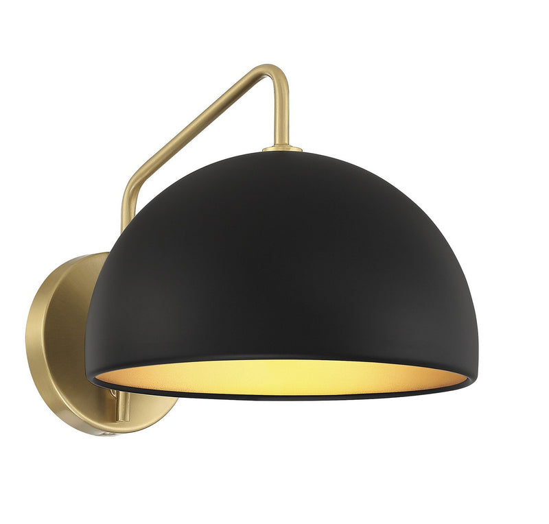Industrial Barn Shade 10" 1-Light Wall Sconce in Matte Black with Natural Brass