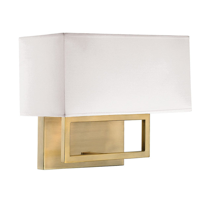 Rectangular Fabric Shade 2-Light Wall Sconce in Natural Brass