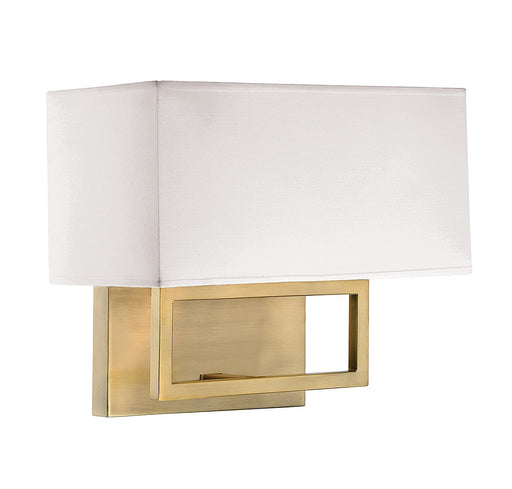 Rectangular Fabric Shade 2-Light Wall Sconce in Natural Brass