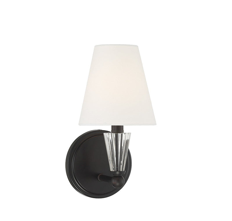 Crystal Accent Fabric Shade 1-Light Wall Sconce in Matte Black