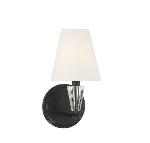 Crystal Accent Fabric Shade 1-Light Wall Sconce in Matte Black