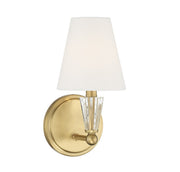 Crystal Accent Fabric Shade 1-Light Wall Sconce in Natural Brass