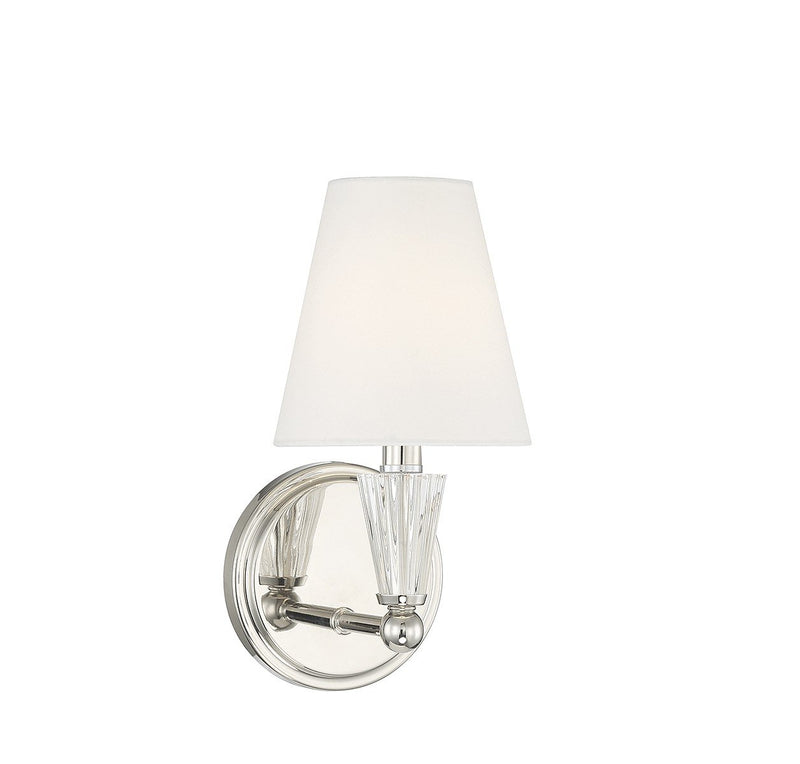 Crystal Accent Fabric Shade 1-Light Wall Sconce in Polished Nickel
