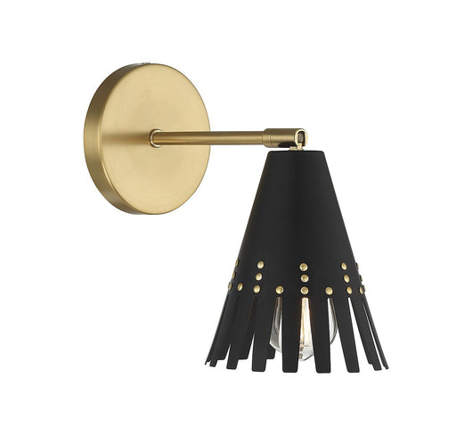 Adjustable Metal Dome 1-Light Wall Sconce in Matte Black with Natural Brass