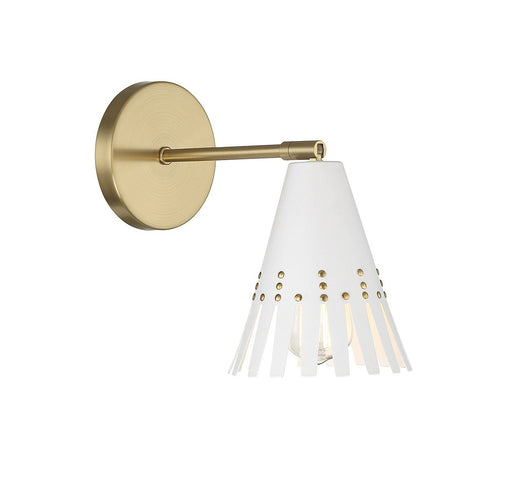 Adjustable Metal Dome 1-Light Wall Sconce in White with Natural Brass