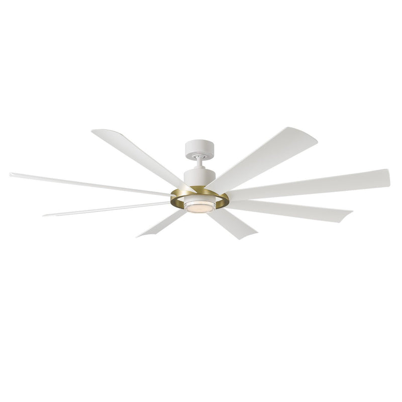 Aura 72" Outdoor Ceiling Fan with Light in Soft Brass / Matte White