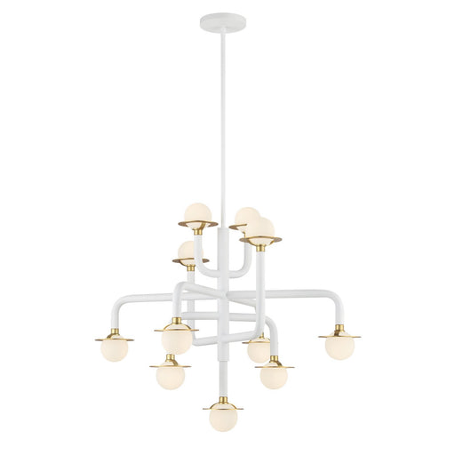 Tubular 11-Light Chandelier in Matte White with Honey Gold