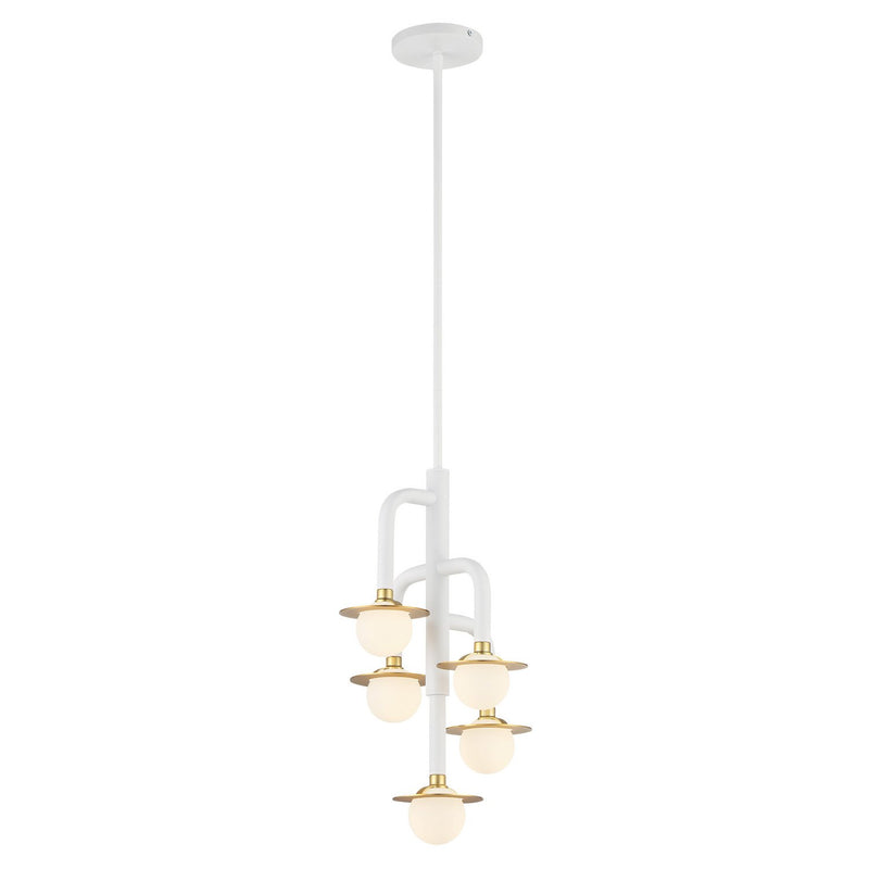 Tubular 5-Light Chandelier in Matte White with Honey Gold