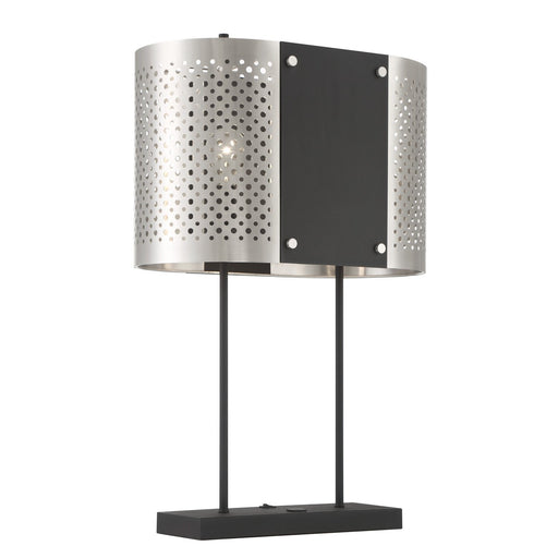 Noho by Robin Baron 2-Light Table Lamp in Brushed Nickel with Sand Coal Highlights