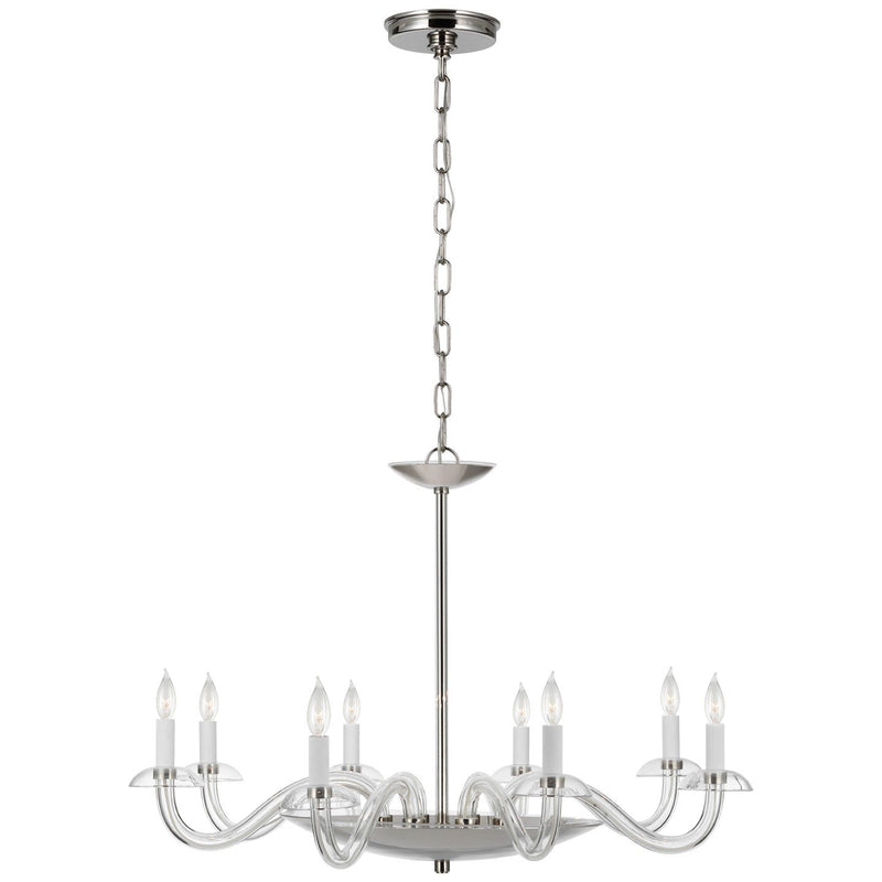 Brigitte Large 8-Light Chandelier in Clear Glass and Polished Nickel