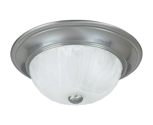 Ribbed Marble Glass 11" 2-Light Flush Mount in Satin Nickel