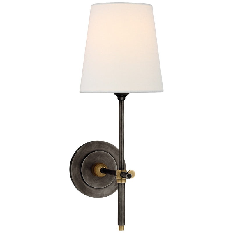 Bryant 14" Linen Shade Wall Sconce in Bronze and Hand-Rubbed Antique Brass
