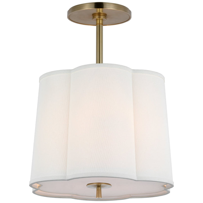 Simple Scallop 3-Light Semi-Flush Mount in Soft Brass