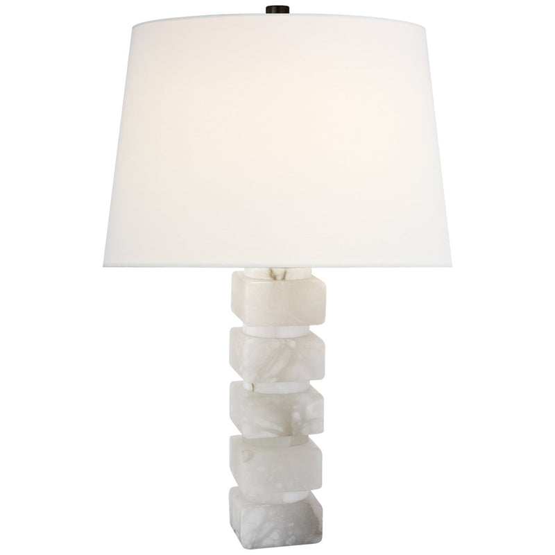 Chunky Square Stacked Alabaster Table Lamp in Alabaster