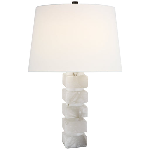 Chunky Square Stacked Alabaster Table Lamp in Alabaster