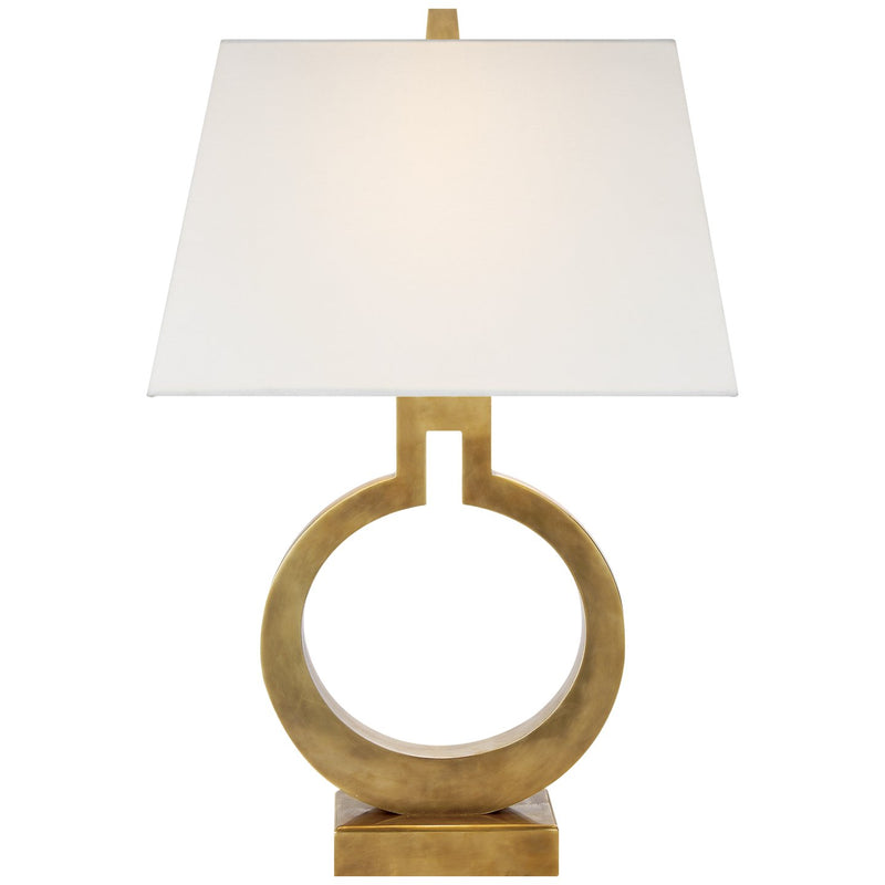 Ring Form Small Table Lamp in Antique-Burnished Brass