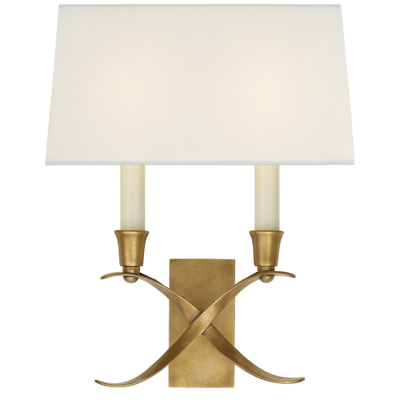 Cross Bouillotte Small 2-Light Wall Sconce in Antique-Burnished Brass