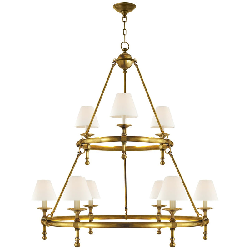 Classic Two-Tier Ring 9-Light Chandelier in Hand-Rubbed Antique Brass