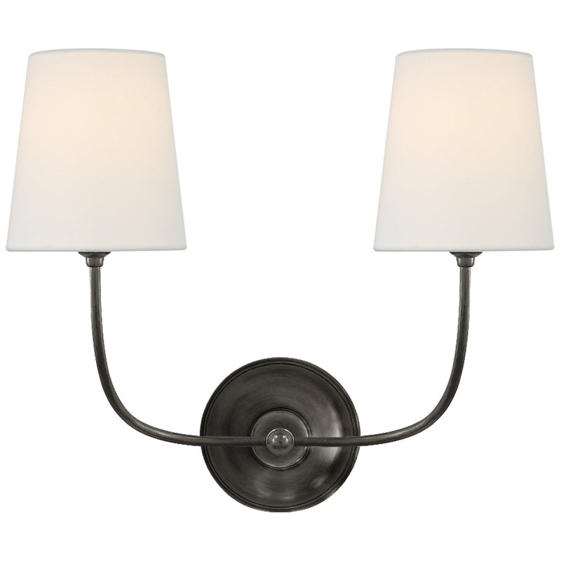 Vendome 2-Light Wall Sconce with Linen Shades in Bronze