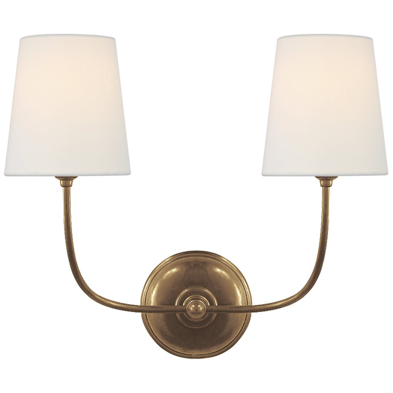 Vendome 2-Light Wall Sconce with Linen Shades in Hand-Rubbed Antique Brass