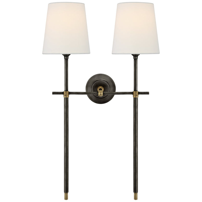 Bryant Large Double Tail 2-Light Wall Sconce in Bronze and Hand-Rubbed Antique Brass