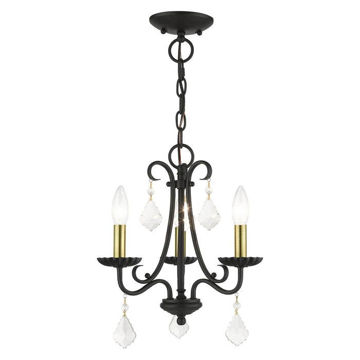 Daphne 3-Light Mini Chandelier in Black with Antique Brass - Lamps Expo
